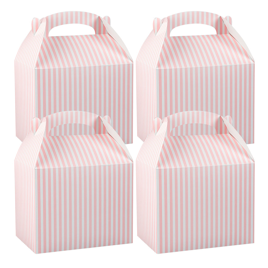 Bio Tek Pink and White Stripe Paper Gable Box / Take Out Container - Compostable - 10" x 7" x 8" - 25 count box