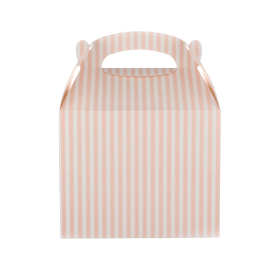 Bio Tek Pink and White Stripe Paper Gable Box / Take Out Container - Compostable - 10" x 7" x 8" - 25 count box