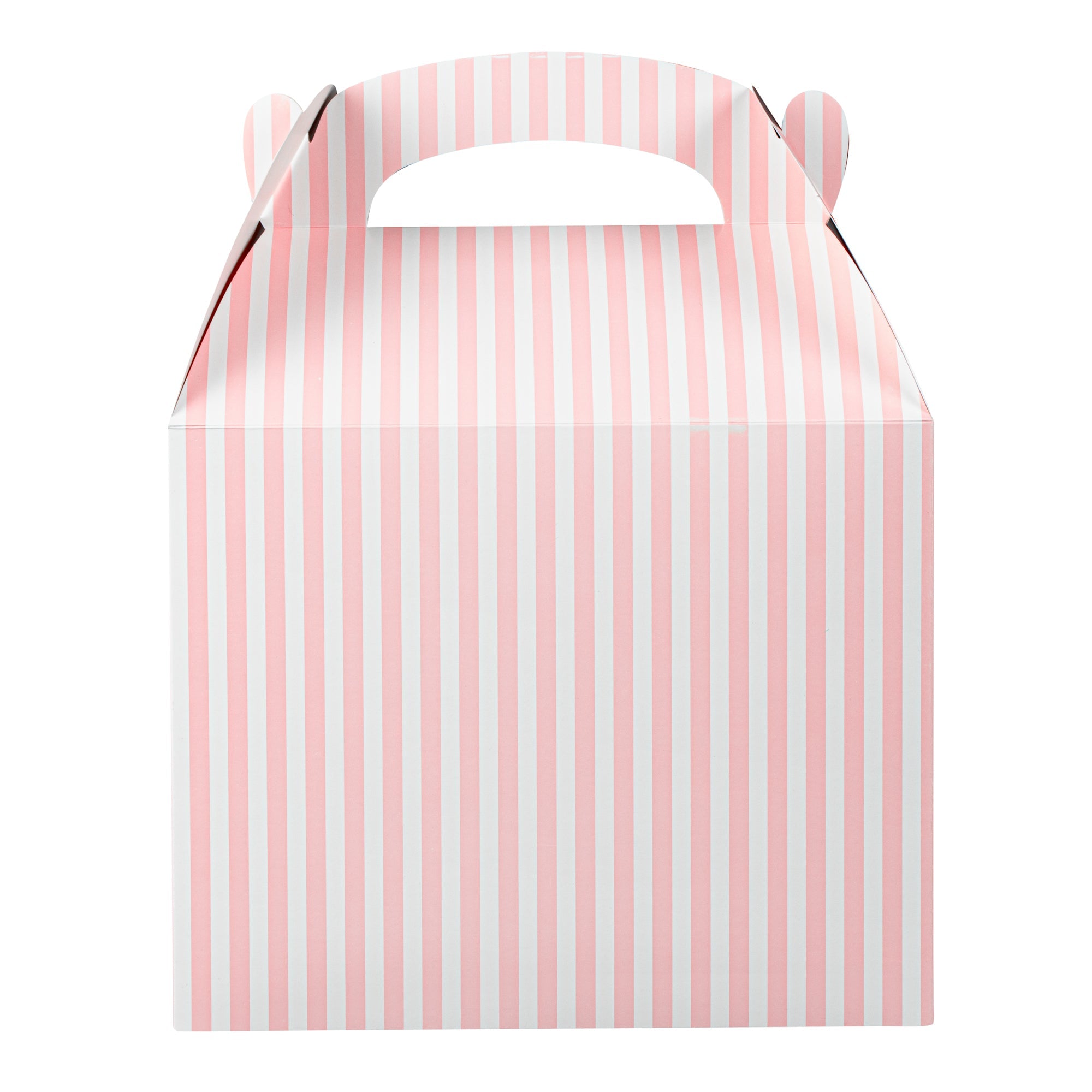 Bio Tek Pink and White Stripe Paper Gable Box / Take Out Container - Compostable - 10" x 7" x 8" - 25 count box