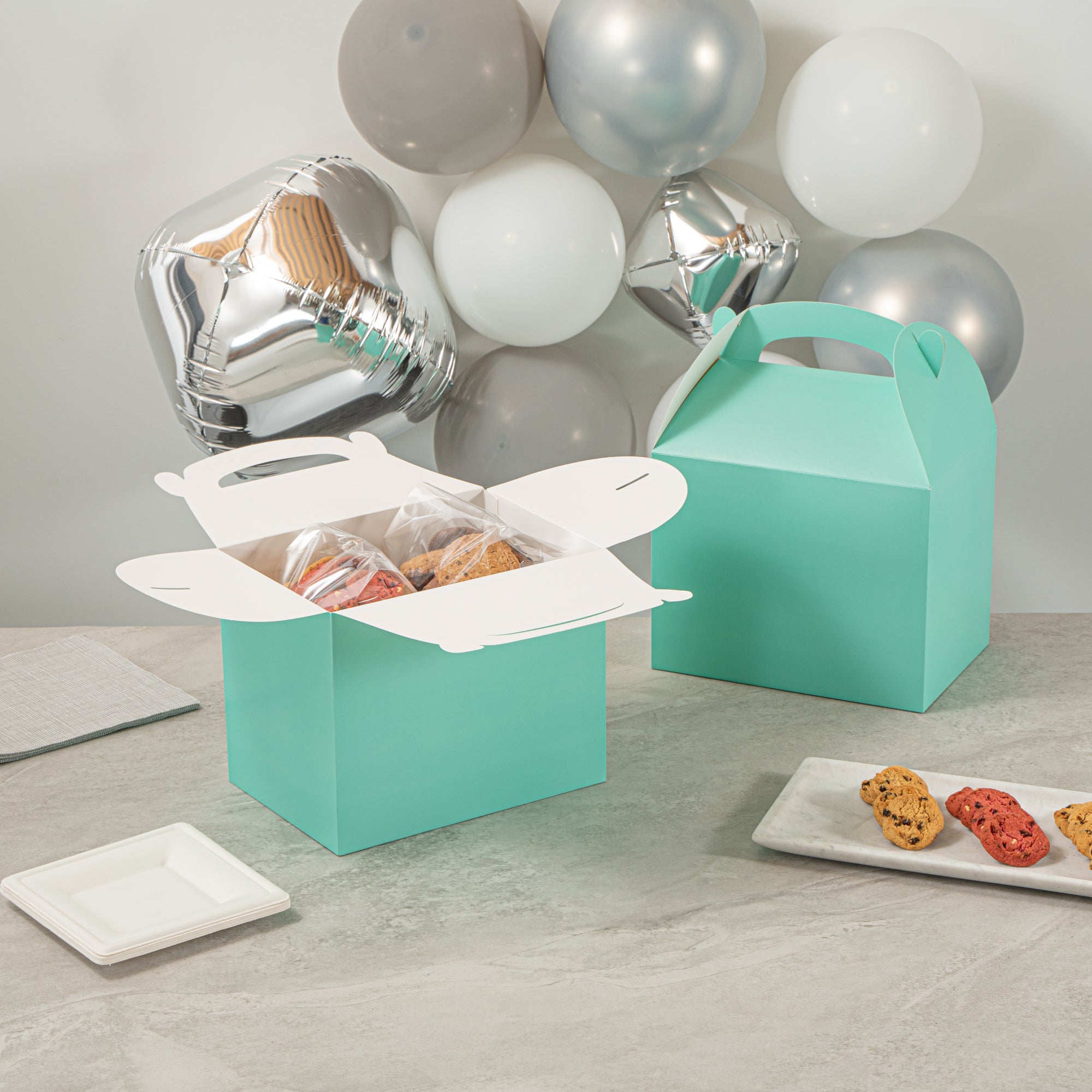 Bio Tek Turquoise Paper Gable Box / Take Out Container - Compostable - 10" x 7" x 8" - 25 count box