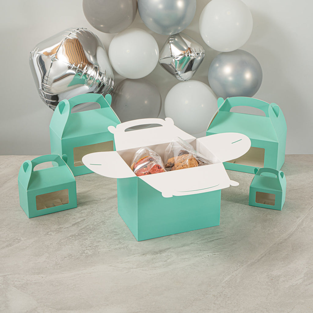 Bio Tek Turquoise Paper Gable Box / Take Out Container - Compostable - 10" x 7" x 8" - 25 count box