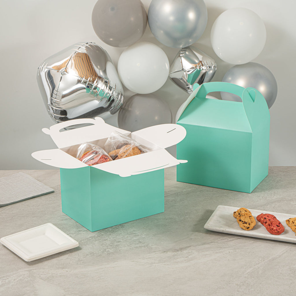 Bio Tek Turquoise Paper Gable Box / Take Out Container - Compostable - 10" x 7" x 8" - 100 count box
