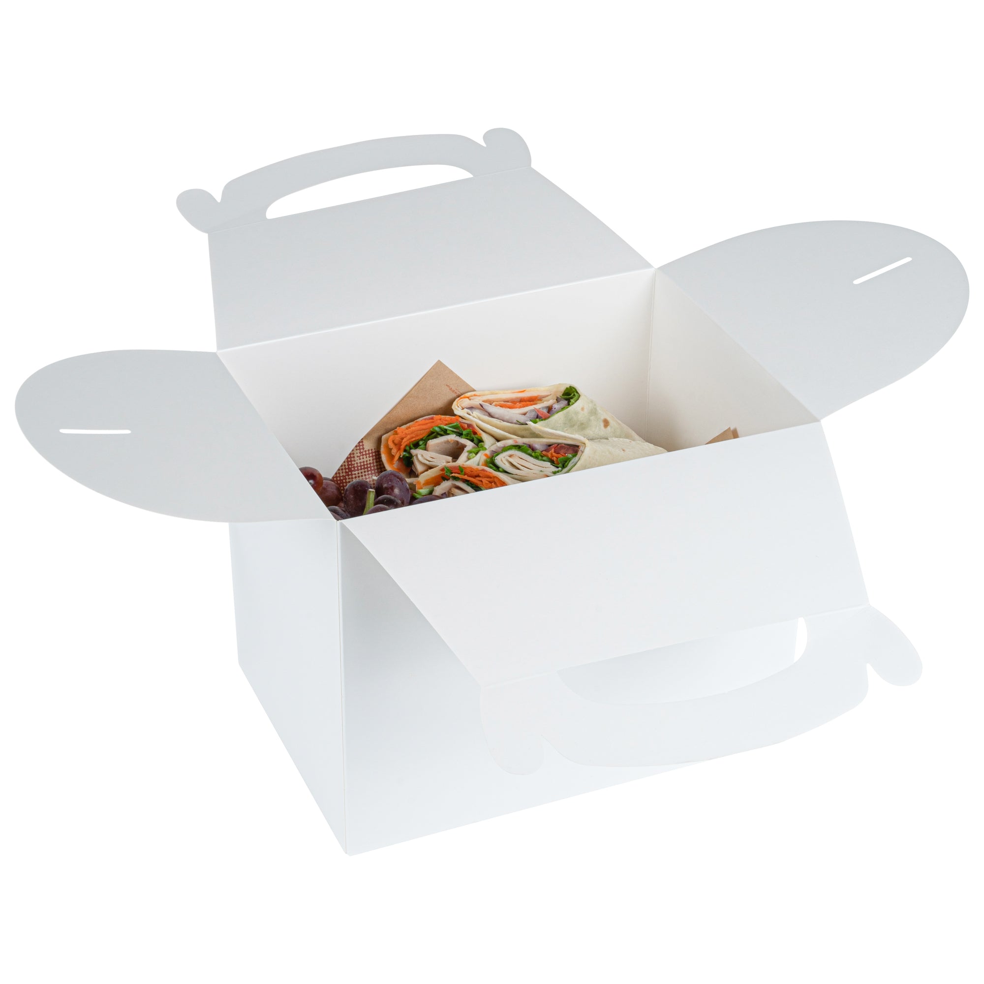 Bio Tek White Paper Gable Box / Take Out Container - Greaseproof - 10" x 7" x 8" - 25 count box