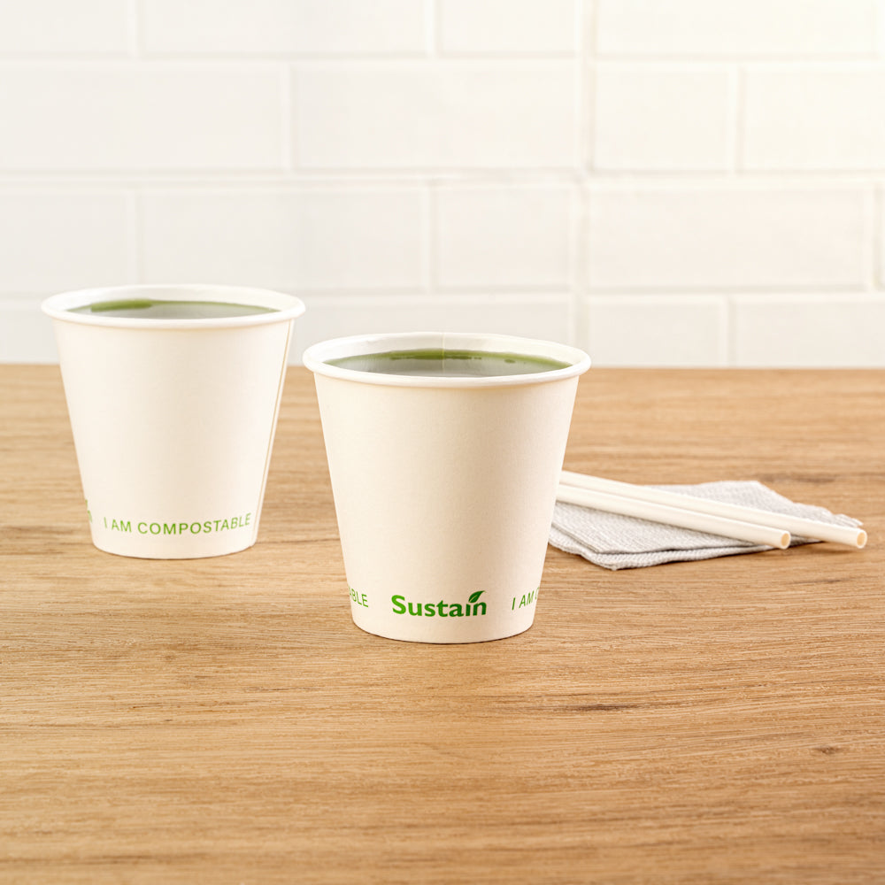 Sustain 9 oz White Paper Cold Cup - PLA Lining, Compostable - 3 1/2" x 3 1/2" x 3 1/4" - 50 count box