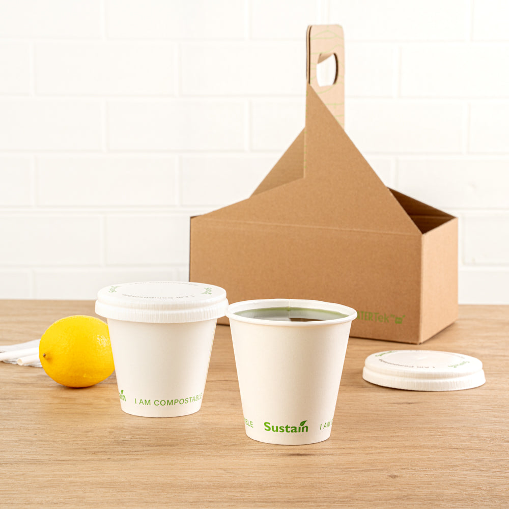 Sustain 9 oz White Paper Cold Cup - PLA Lining, Compostable - 3 1/2" x 3 1/2" x 3 1/4" - 1000 count box