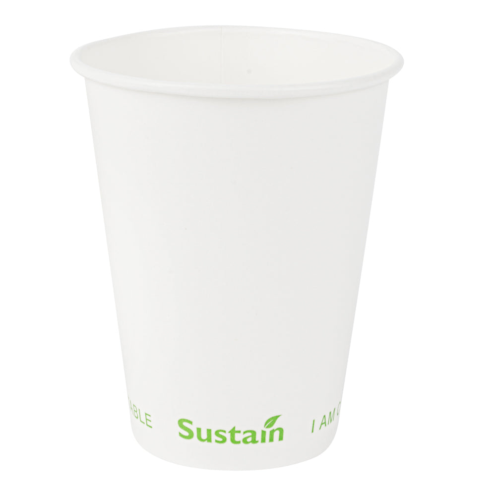 Sustain 12 oz White Paper Cold Cup - PLA Lining, Compostable - 3 1/2" x 3 1/2" x 4 1/4" - 50 count box