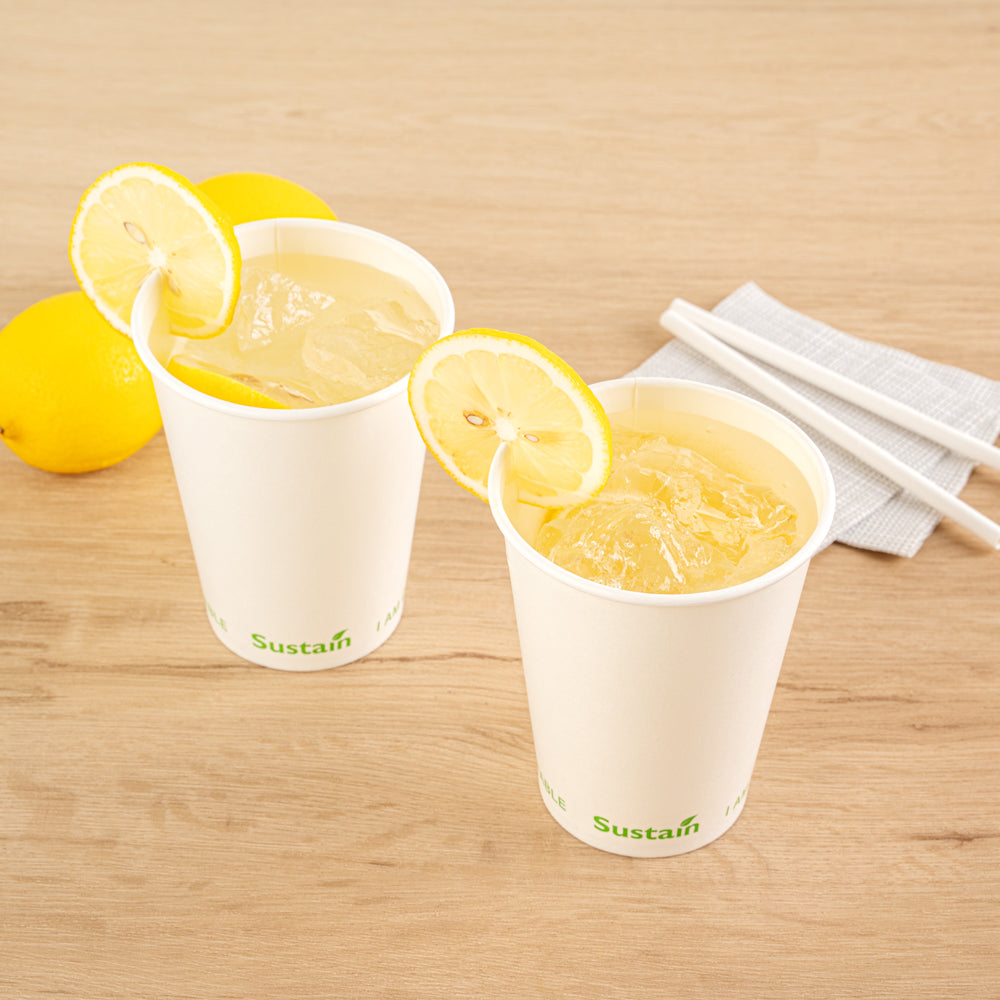 Sustain 12 oz White Paper Cold Cup - PLA Lining, Compostable - 3 1/2" x 3 1/2" x 4 1/4" - 50 count box