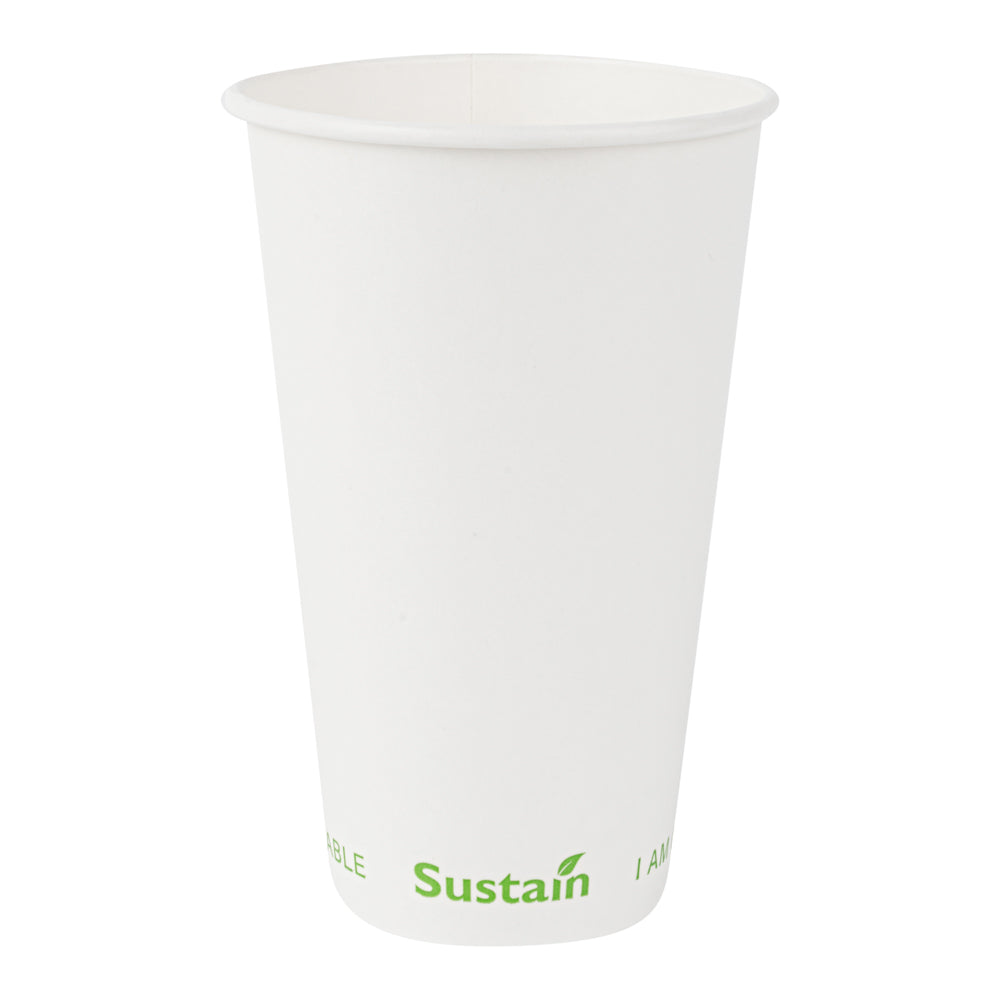 Sustain 16 oz White Paper Cold Cup - PLA Lining, Compostable - 3 1/2" x 3 1/2" x 5 1/2" - 50 count box