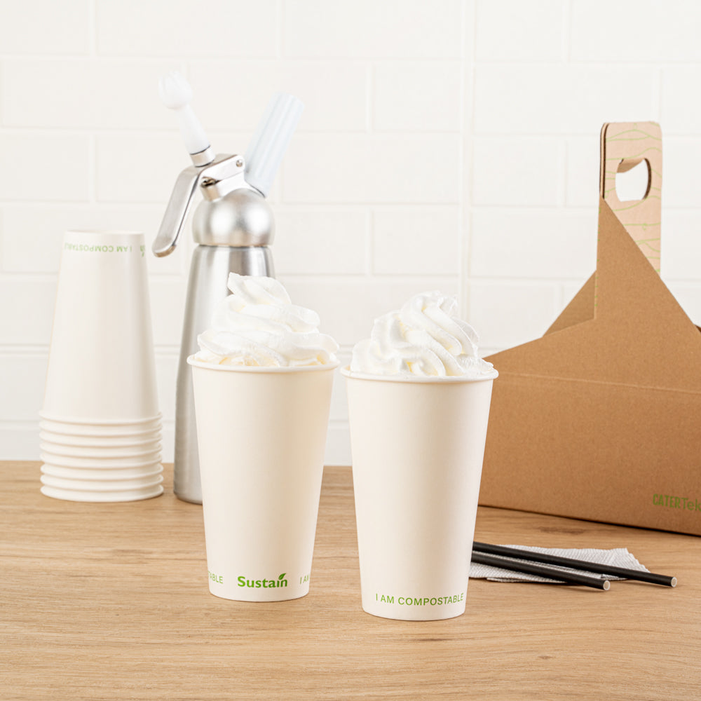 Sustain 16 oz White Paper Cold Cup - PLA Lining, Compostable - 3 1/2" x 3 1/2" x 5 1/2" - 50 count box