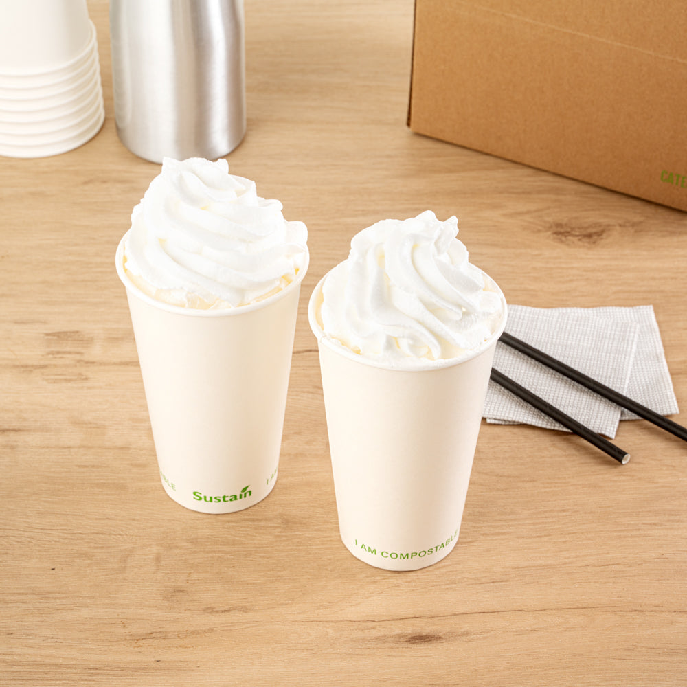 Sustain 16 oz White Paper Cold Cup - PLA Lining, Compostable - 3 1/2" x 3 1/2" x 5 1/2" - 50 count box