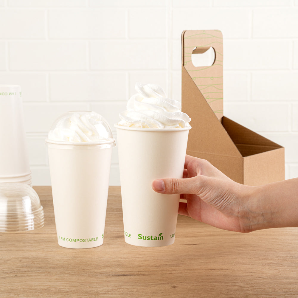 Sustain 16 oz White Paper Cold Cup - PLA Lining, Compostable - 3 1/2" x 3 1/2" x 5 1/2" - 50 count box