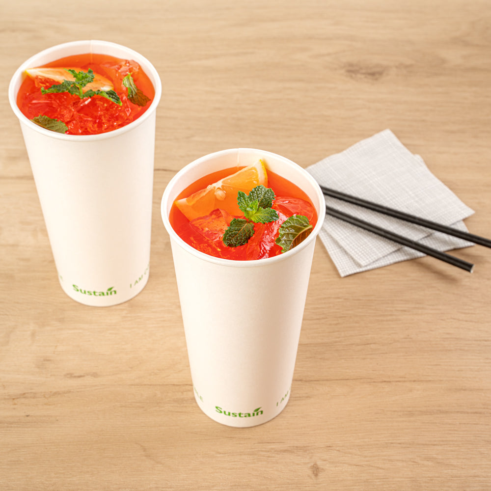 Sustain 20 oz White Paper Cold Cup - PLA Lining, Compostable - 3 1/2" x 3 1/2" x 6 1/4" - 1000 count box