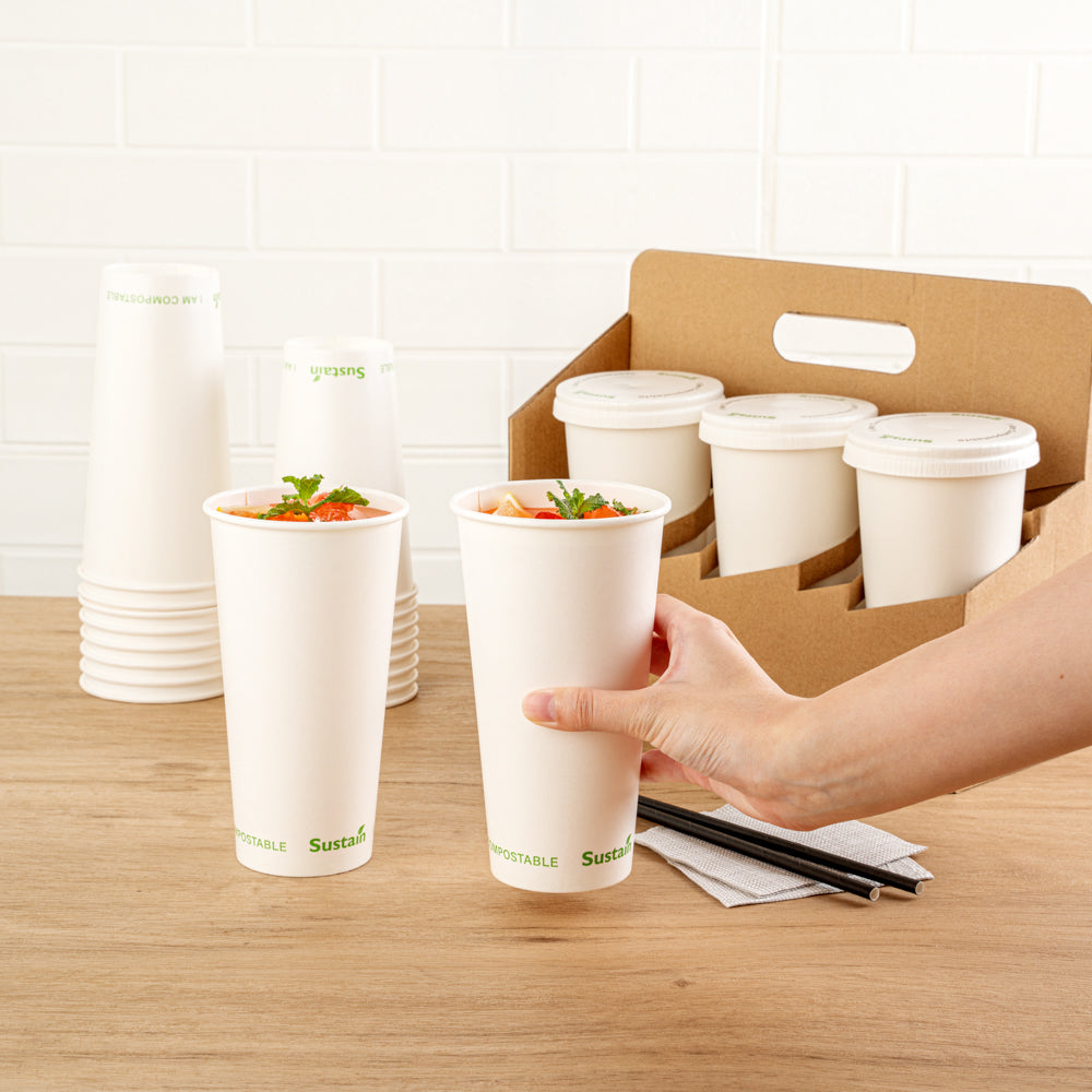 Sustain 20 oz White Paper Cold Cup - PLA Lining, Compostable - 3 1/2" x 3 1/2" x 6 1/4" - 50 count box