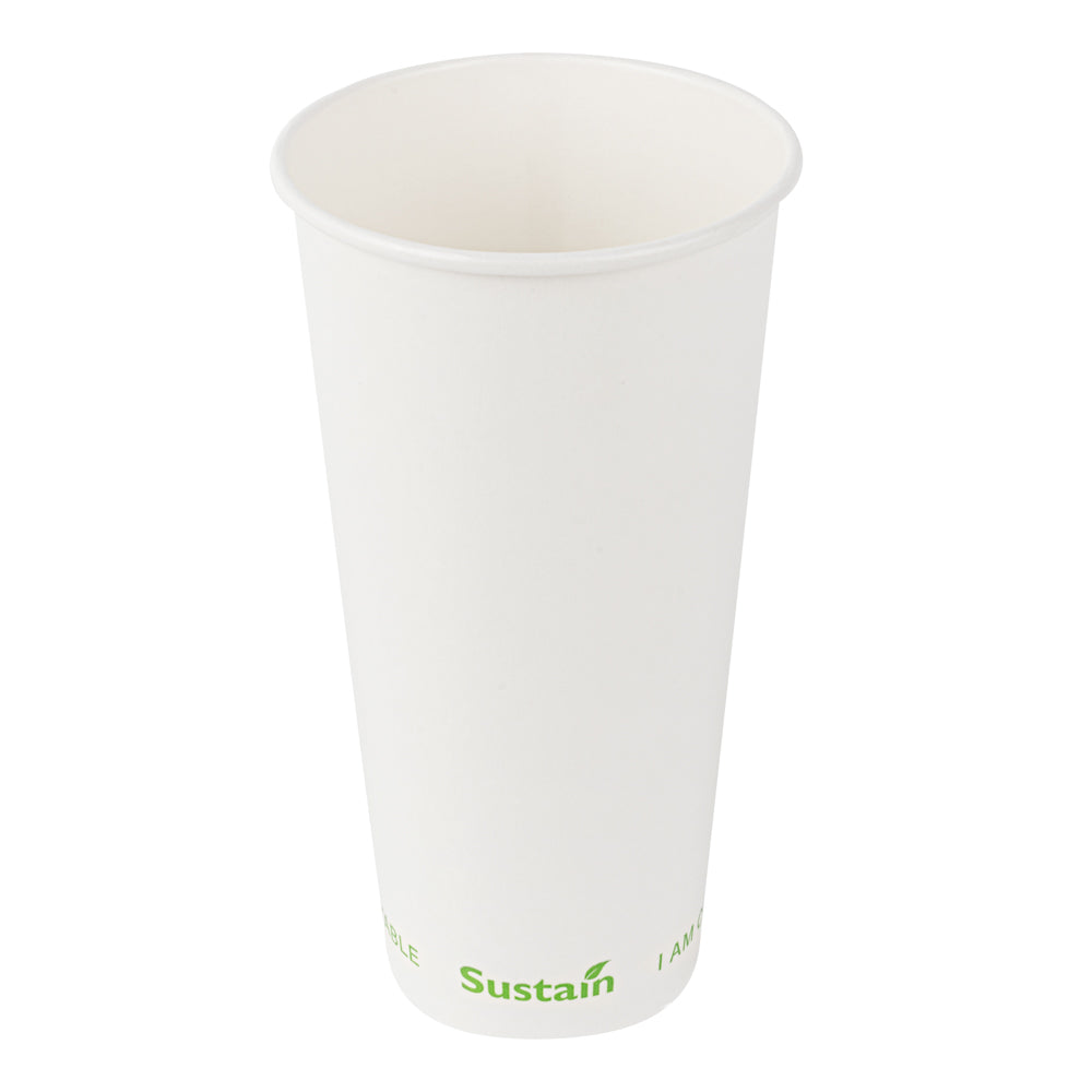 Sustain 22 oz White Paper Cold Cup - PLA Lining, Compostable - 3 1/2" x 3 1/2" x 6 3/4" - 50 count box