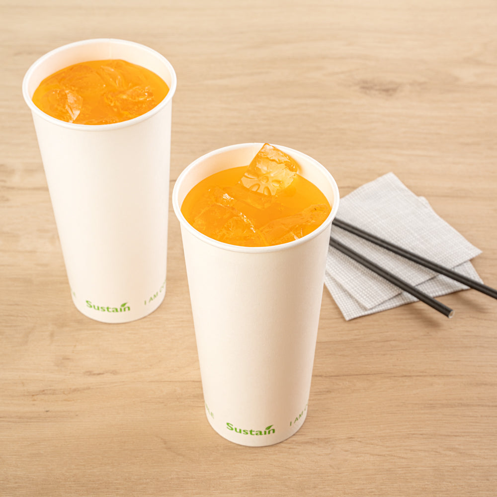 Sustain 22 oz White Paper Cold Cup - PLA Lining, Compostable - 3 1/2" x 3 1/2" x 6 3/4" - 1000 count box