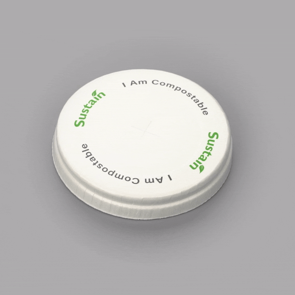 Sustain White Paper Cold Cup Flat Lid - Fits 9, 12, 16, 20 and 22 oz, PLA Lining, Compostable - 50 count box
