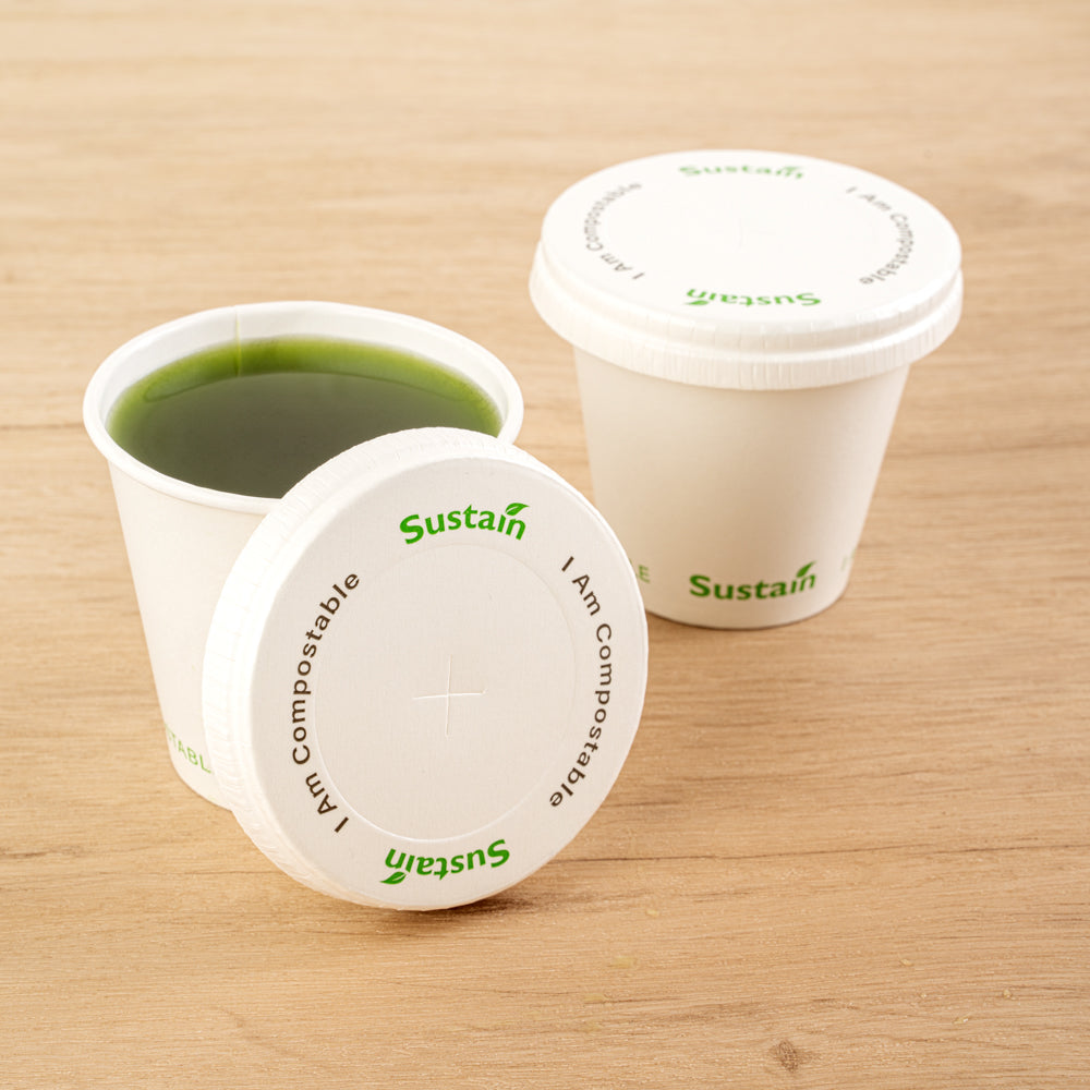 Sustain White Paper Cold Cup Flat Lid - Fits 9, 12, 16, 20 and 22 oz, PLA Lining, Compostable - 1000 count box