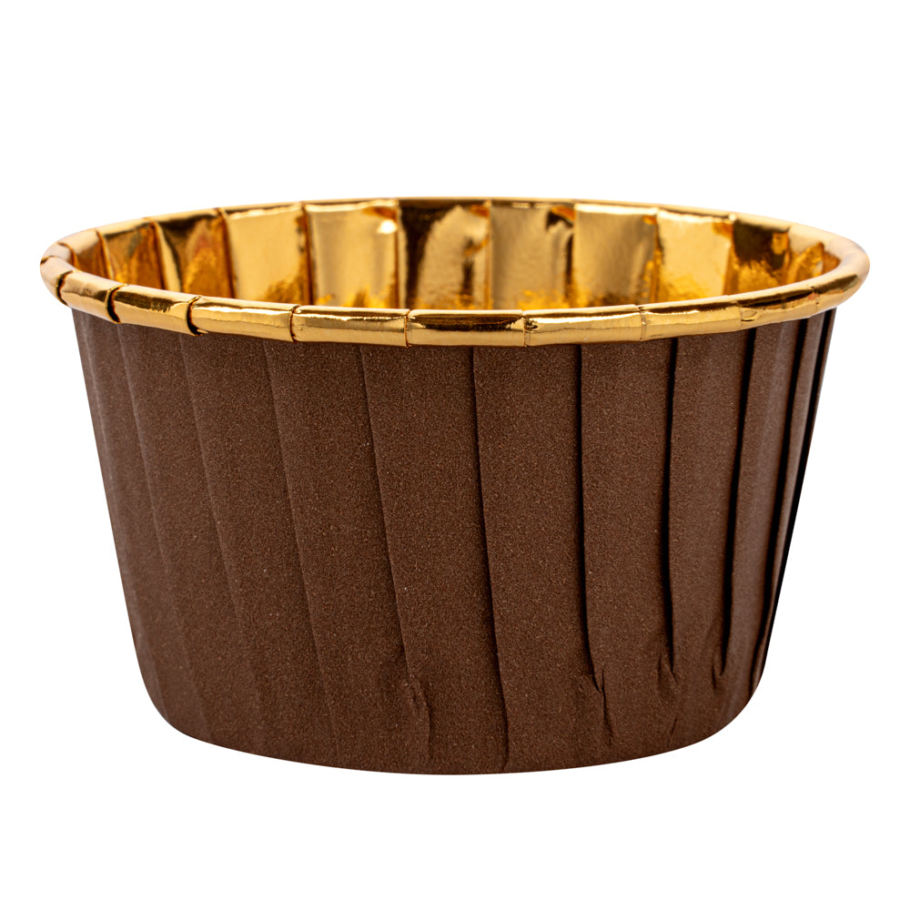 Panificio 3.5 oz Round Brown Foil Paper Baking Cup - Lids Available - 2 3/4" x 2 3/4" x 1 1/2" - 50 count box