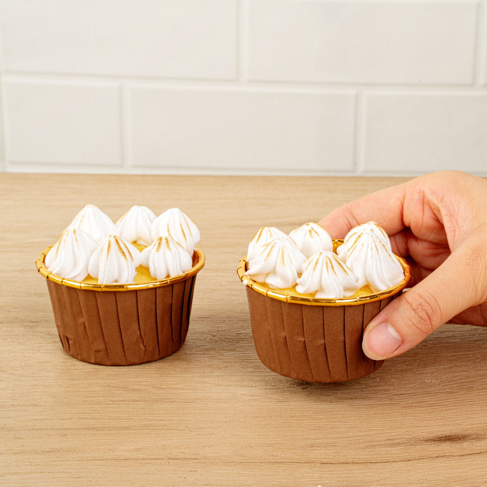 Panificio 3.5 oz Round Brown Foil Paper Baking Cup - Lids Available - 2 3/4" x 2 3/4" x 1 1/2" - 50 count box