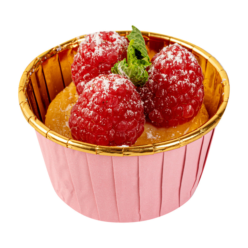 Panificio 3.5 oz Round Pink Foil Paper Baking Cup - Lids Available - 2 3/4" x 2 3/4" x 1 1/2" - 50 count box