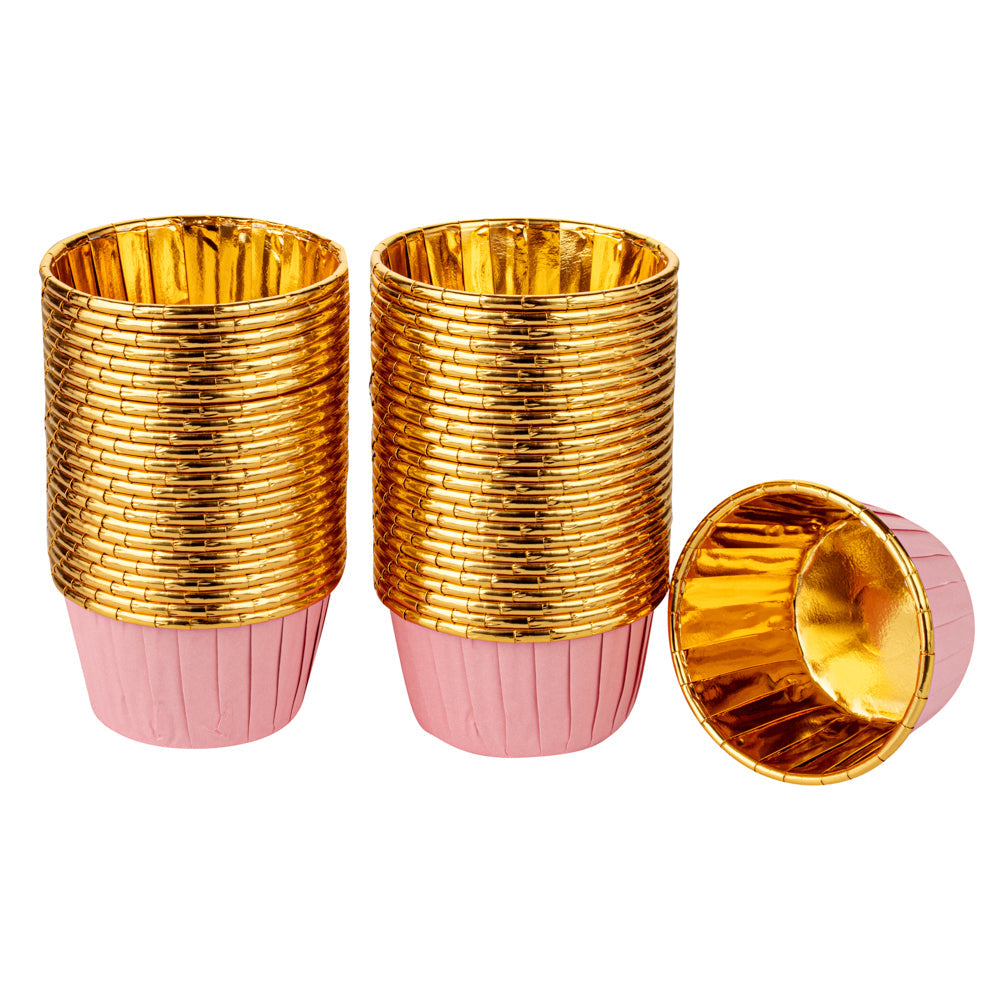 Panificio 3.5 oz Round Pink Foil Paper Baking Cup - Lids Available - 2 3/4" x 2 3/4" x 1 1/2" - 50 count box