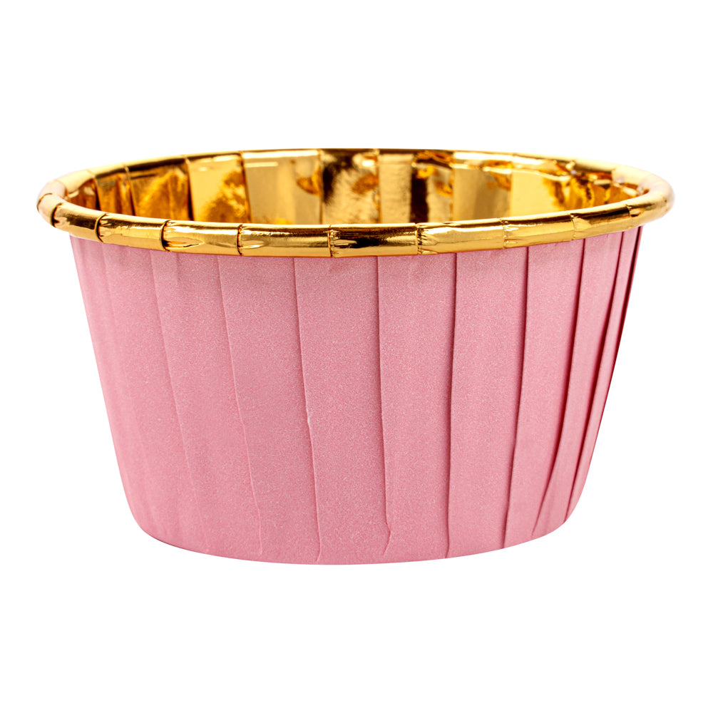 Panificio 3.5 oz Round Pink Foil Paper Baking Cup - Lids Available - 2 3/4" x 2 3/4" x 1 1/2" - 50 count box