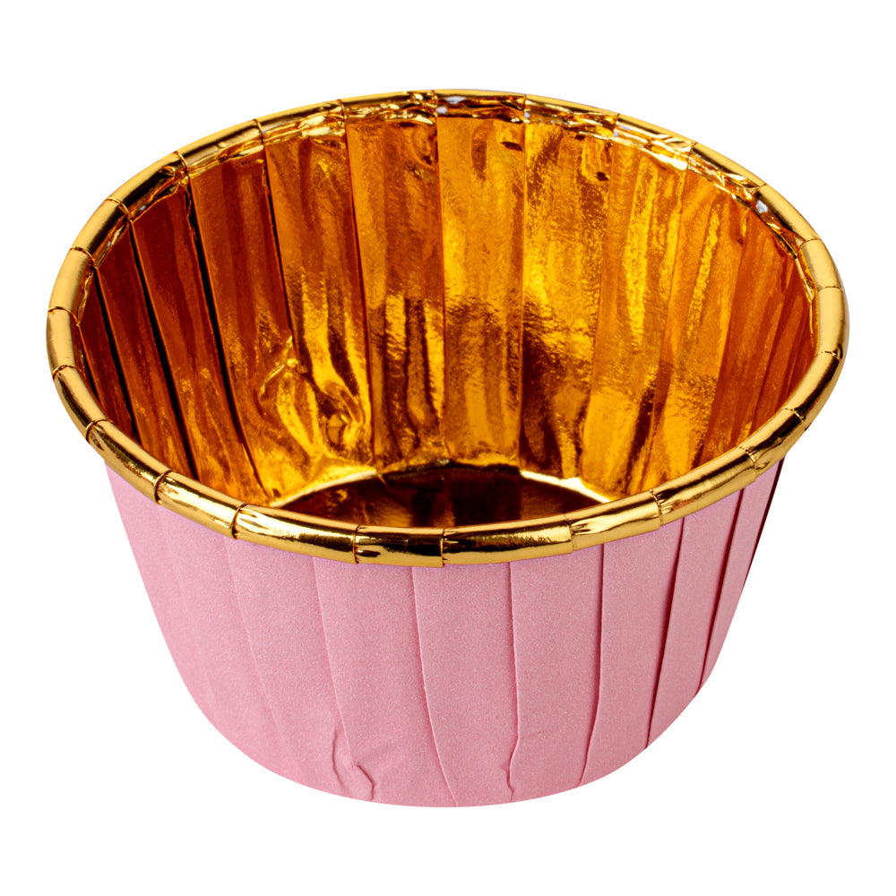Panificio 3.5 oz Round Pink Foil Paper Baking Cup - Lids Available - 2 3/4" x 2 3/4" x 1 1/2" - 500 count box