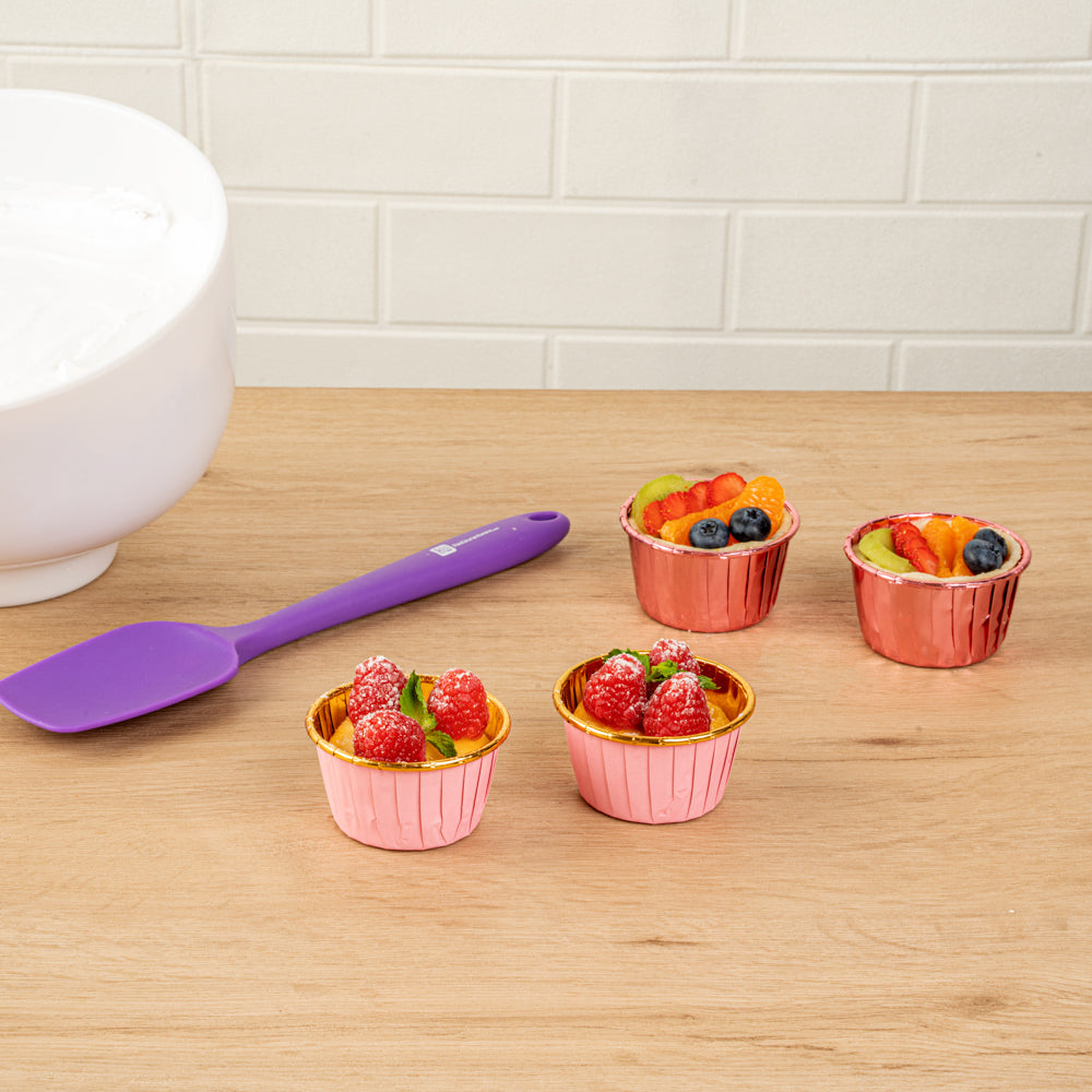 Panificio 3.5 oz Round Pink Foil Paper Baking Cup - Lids Available - 2 3/4" x 2 3/4" x 1 1/2" - 500 count box