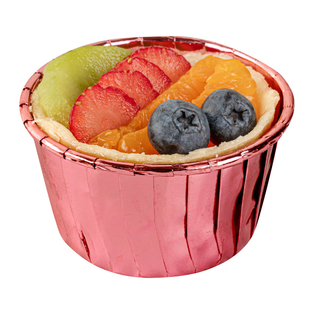 Panificio 3.5 oz Round Rose Gold Foil Paper Baking Cup - Lids Available - 2 3/4" x 2 3/4" x 1 1/2" - 50 count box