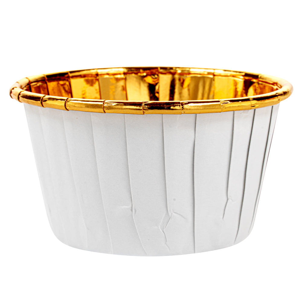 Panificio 3.5 oz Round White Foil Paper Baking Cup - Lids Available - 2 3/4" x 2 3/4" x 1 1/2" - 500 count box