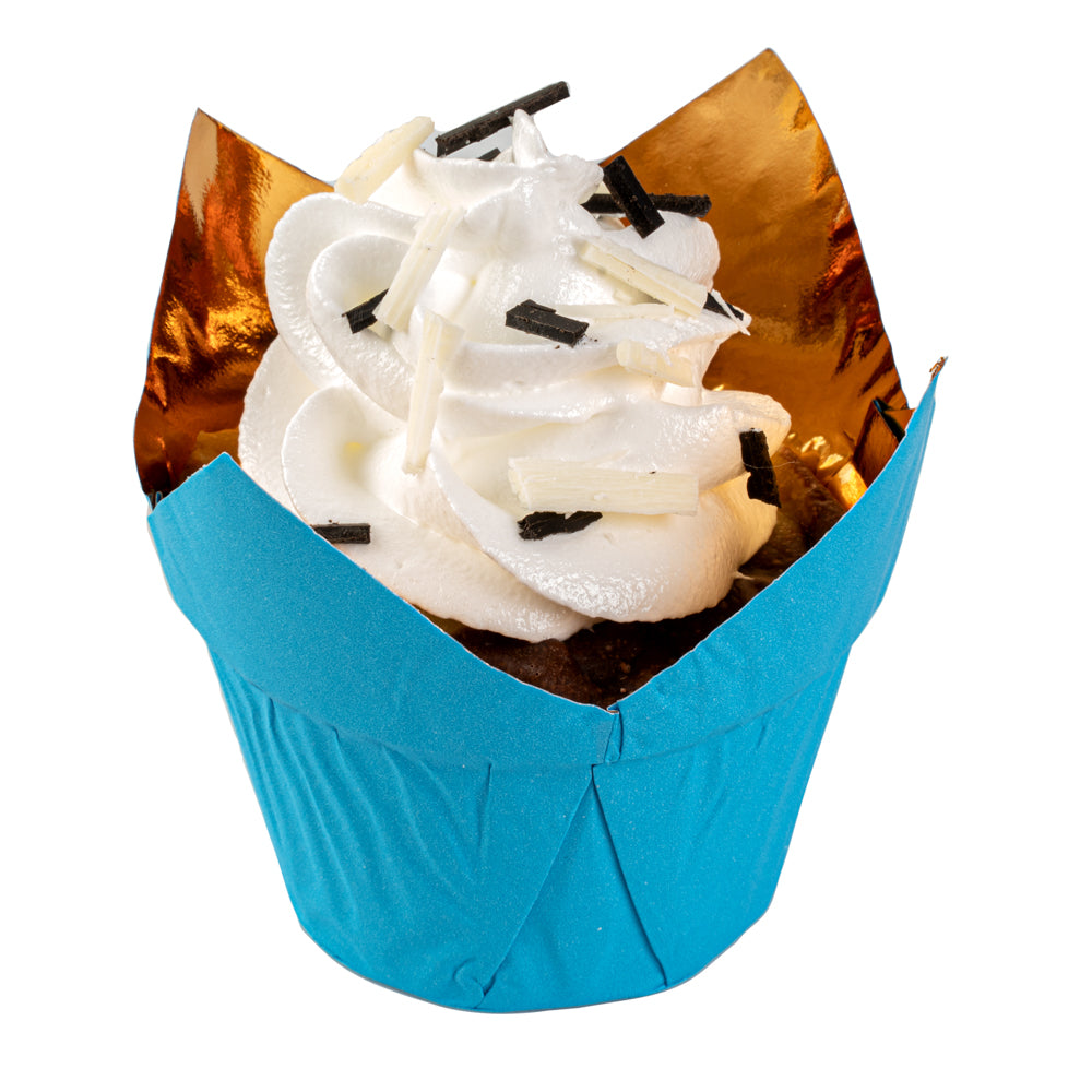 Panificio 3.9 oz Blue Foil Paper Tulip Baking Cup - 3 1/4" x 3 1/4" x 2 3/4" - 50 count box