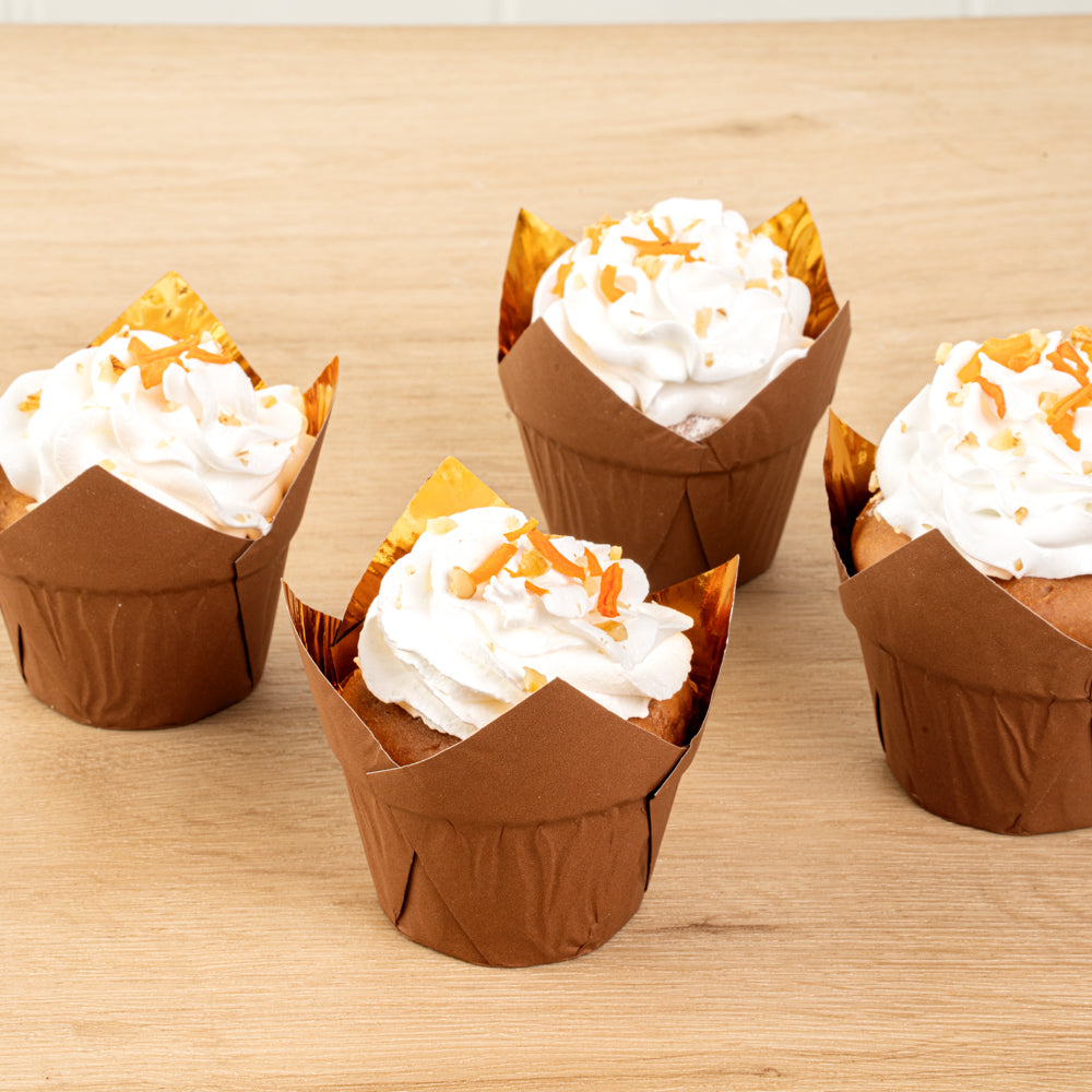 Panificio 3.9 oz Brown Foil Paper Tulip Baking Cup - 3 1/4" x 3 1/4" x 2 3/4" - 500 count box