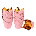 Panificio 3.9 oz Pink Foil Paper Tulip Baking Cup - 3 1/4" x 3 1/4" x 2 3/4" - 50 count box