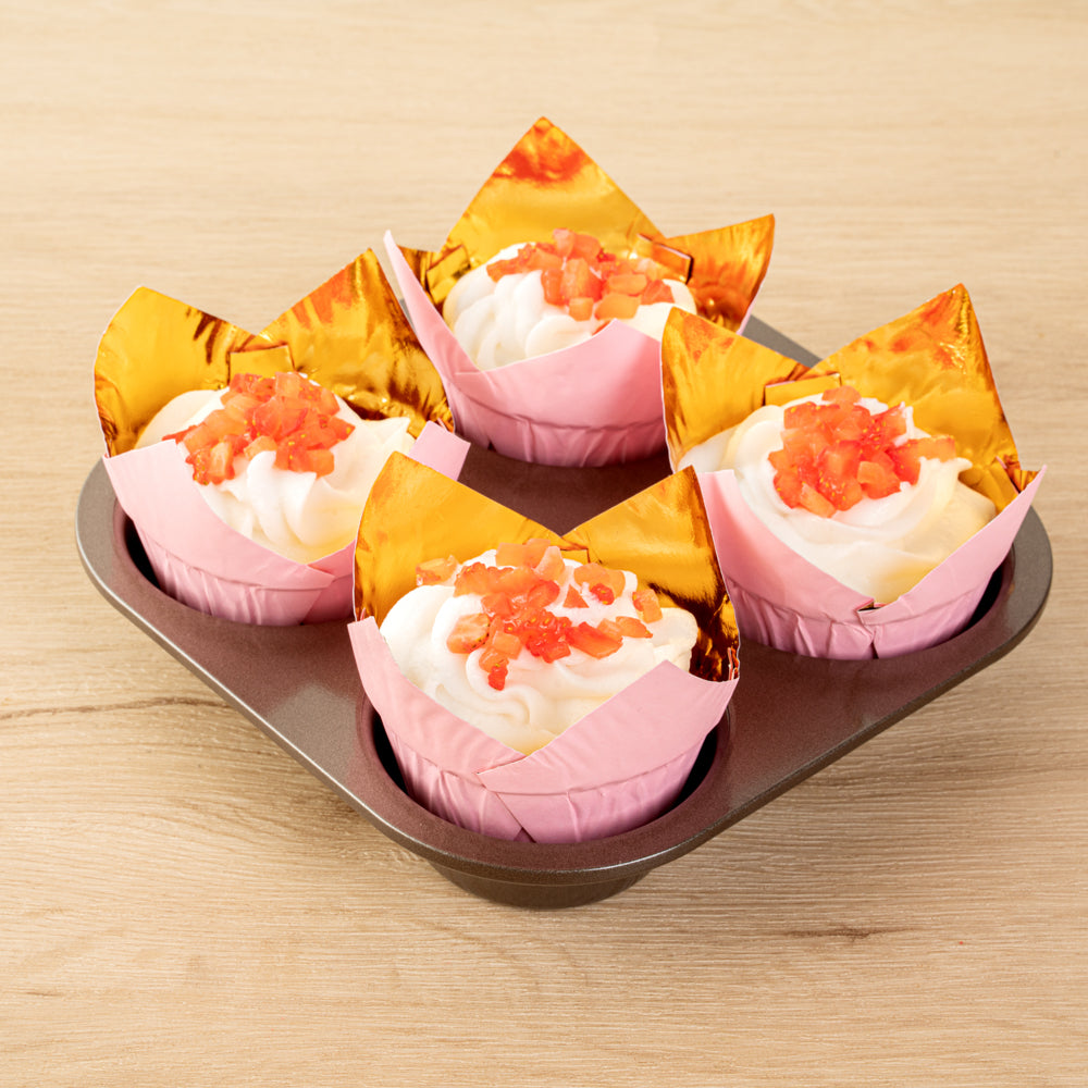 Panificio 3.9 oz Pink Foil Paper Tulip Baking Cup - 3 1/4" x 3 1/4" x 2 3/4" - 50 count box