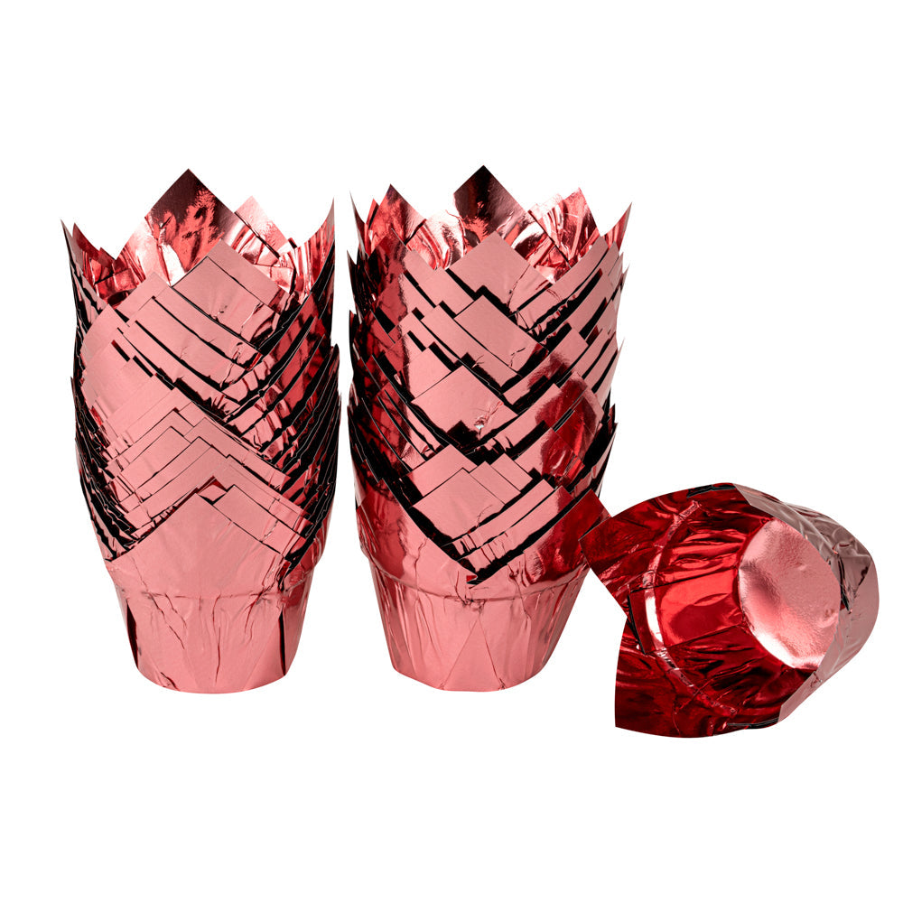 Panificio 3.9 oz Rose Gold Foil Paper Tulip Baking Cup - 3 1/4" x 3 1/4" x 2 3/4" - 50 count box