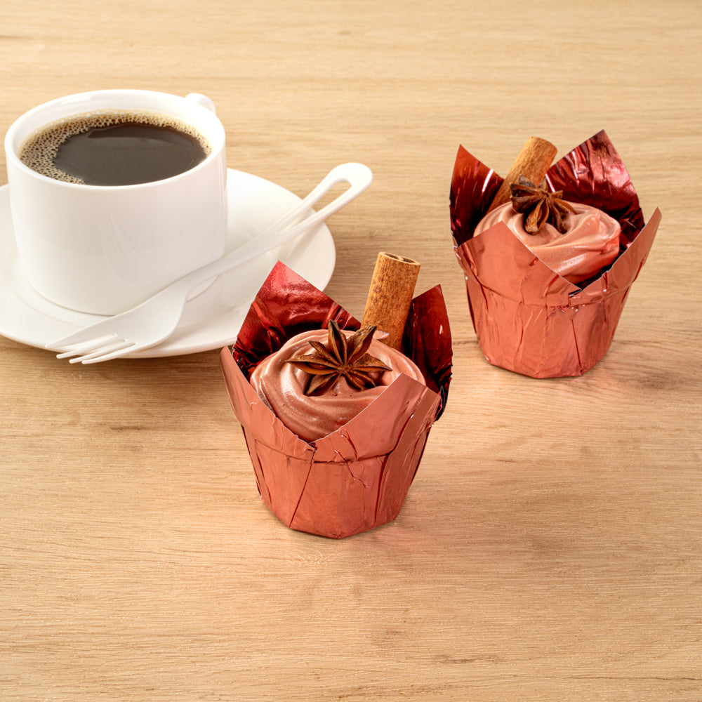 Panificio 3.9 oz Rose Gold Foil Paper Tulip Baking Cup - 3 1/4" x 3 1/4" x 2 3/4" - 50 count box