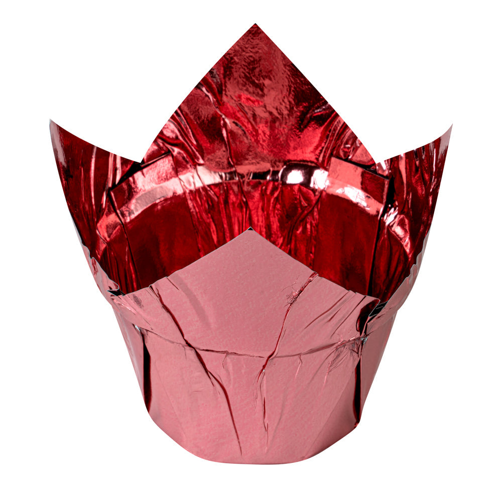 Panificio 3.9 oz Rose Gold Foil Paper Tulip Baking Cup - 3 1/4" x 3 1/4" x 2 3/4" - 50 count box