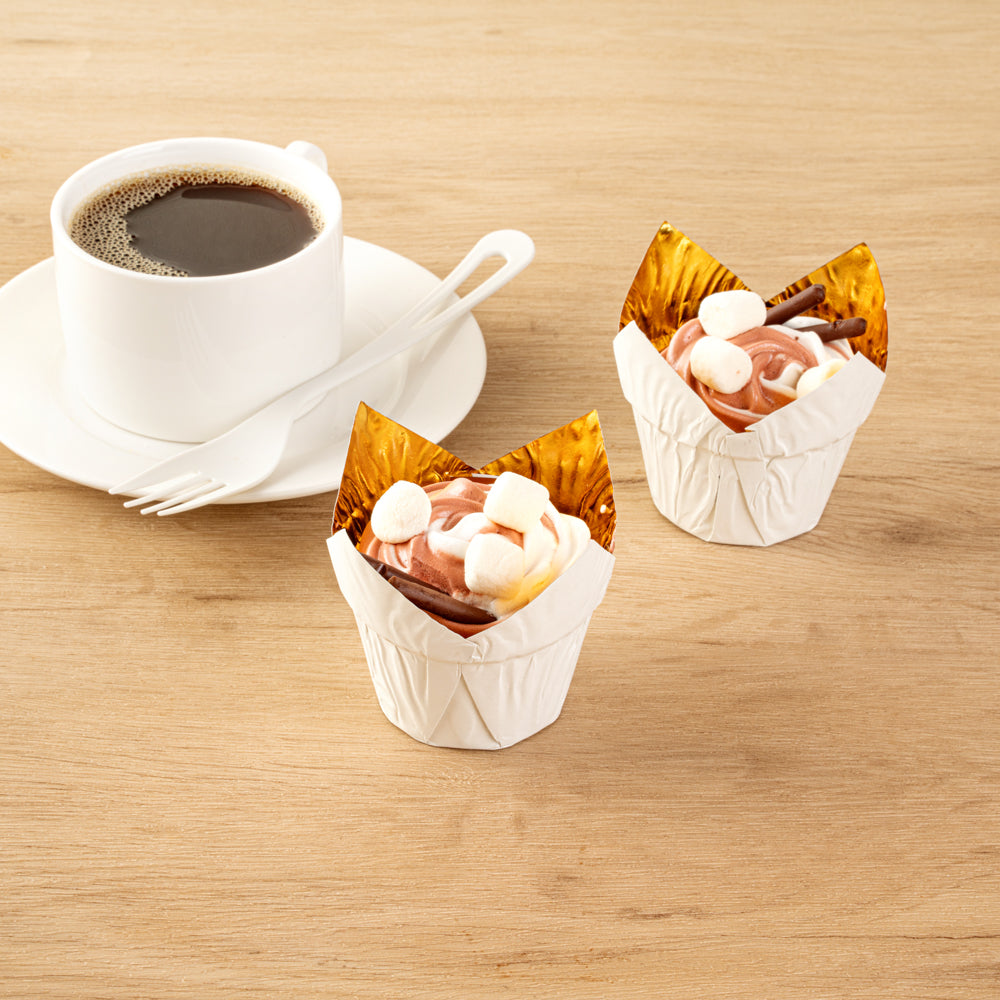 Panificio 3.9 oz White Foil Paper Tulip Baking Cup - 3 1/4" x 3 1/4" x 2 3/4" - 500 count box