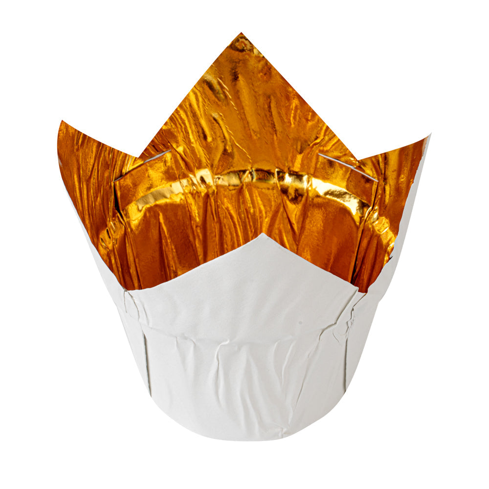 Panificio 3.9 oz White Foil Paper Tulip Baking Cup - 3 1/4" x 3 1/4" x 2 3/4" - 500 count box