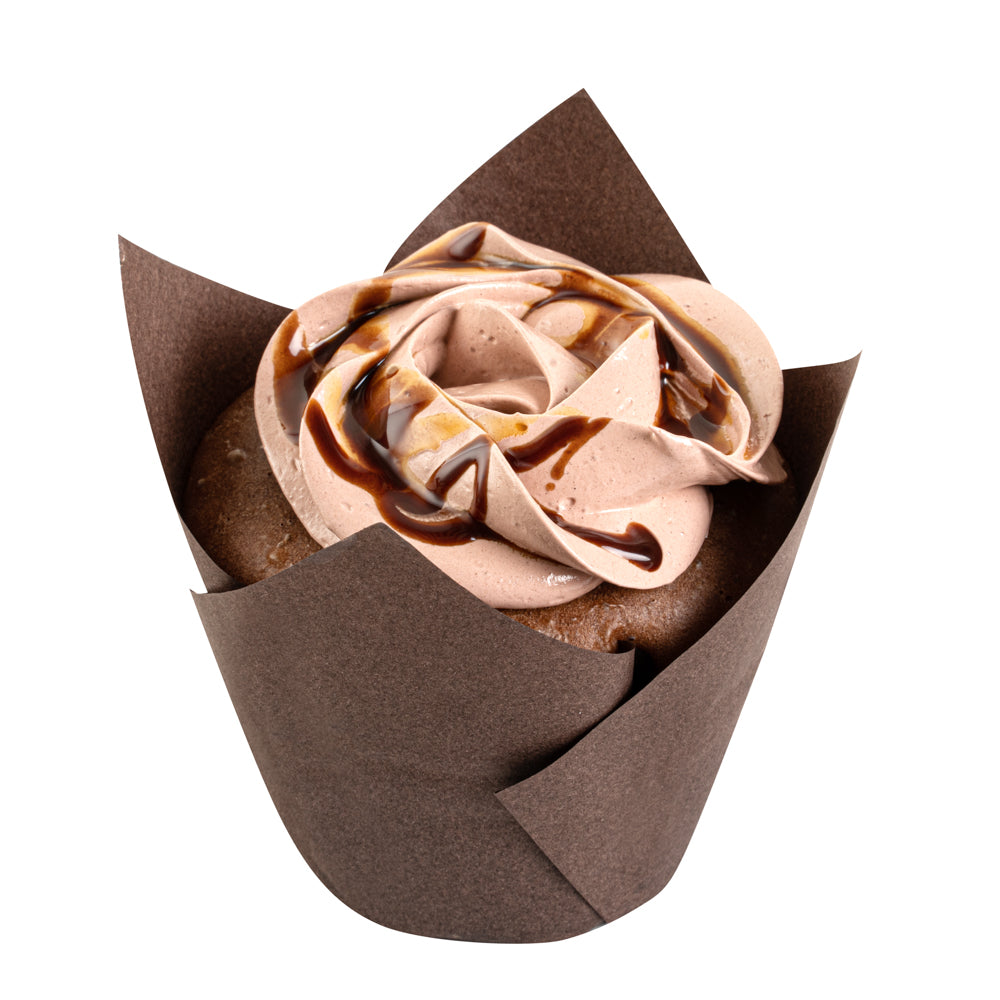 Panificio 3.5 oz Brown Paper Tulip Baking Cup - Greaseproof - 3 1/4" x 3 1/4" x 3 1/4" - 50 count box