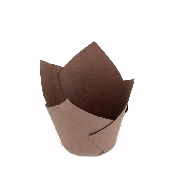 Panificio 3.5 oz Brown Paper Tulip Baking Cup - Greaseproof - 3 1/4" x 3 1/4" x 3 1/4" - 50 count box