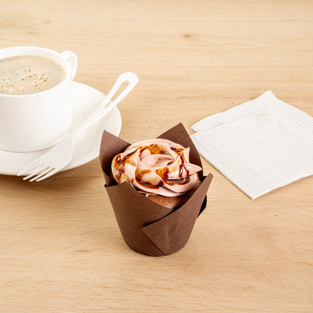 Panificio 3.5 oz Brown Paper Tulip Baking Cup - Greaseproof - 3 1/4" x 3 1/4" x 3 1/4" - 500 count box