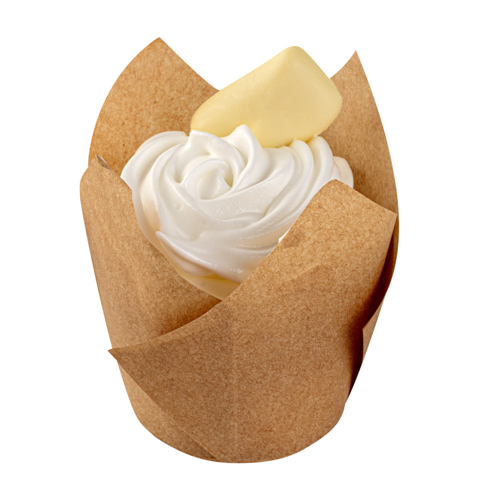 Panificio 3.5 oz Kraft Paper Tulip Baking Cup - Greaseproof - 3 1/4" x 3 1/4" x 3 1/4" - 50 count box
