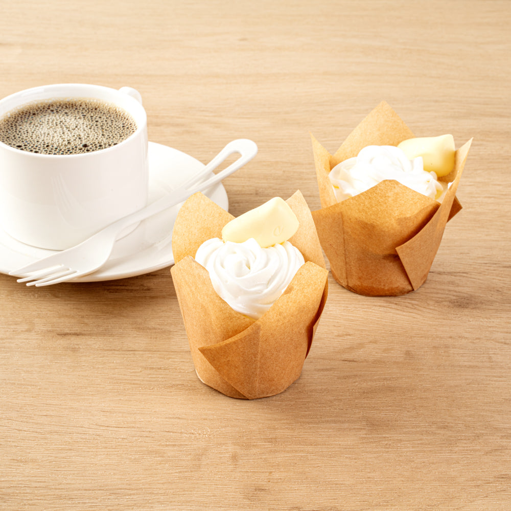 Panificio 3.5 oz Kraft Paper Tulip Baking Cup - Greaseproof - 3 1/4" x 3 1/4" x 3 1/4" - 50 count box