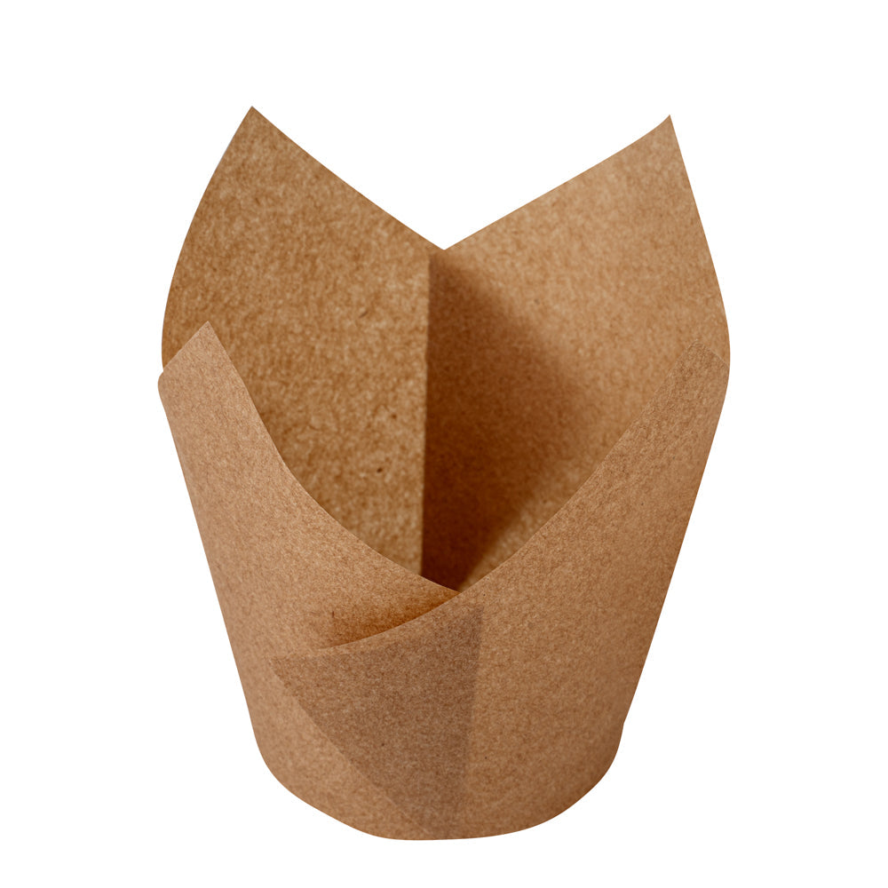 Panificio 3.5 oz Kraft Paper Tulip Baking Cup - Greaseproof - 3 1/4" x 3 1/4" x 3 1/4" - 50 count box