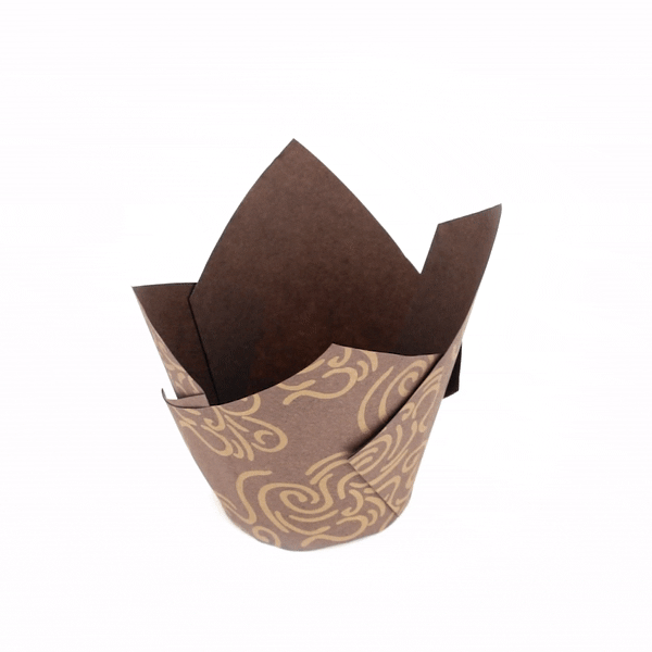 Panificio 3.5 oz Brown Paper Floral Tulip Baking Cup - Greaseproof - 3 1/4" x 3 1/4" x 3 1/4" - 500 count box