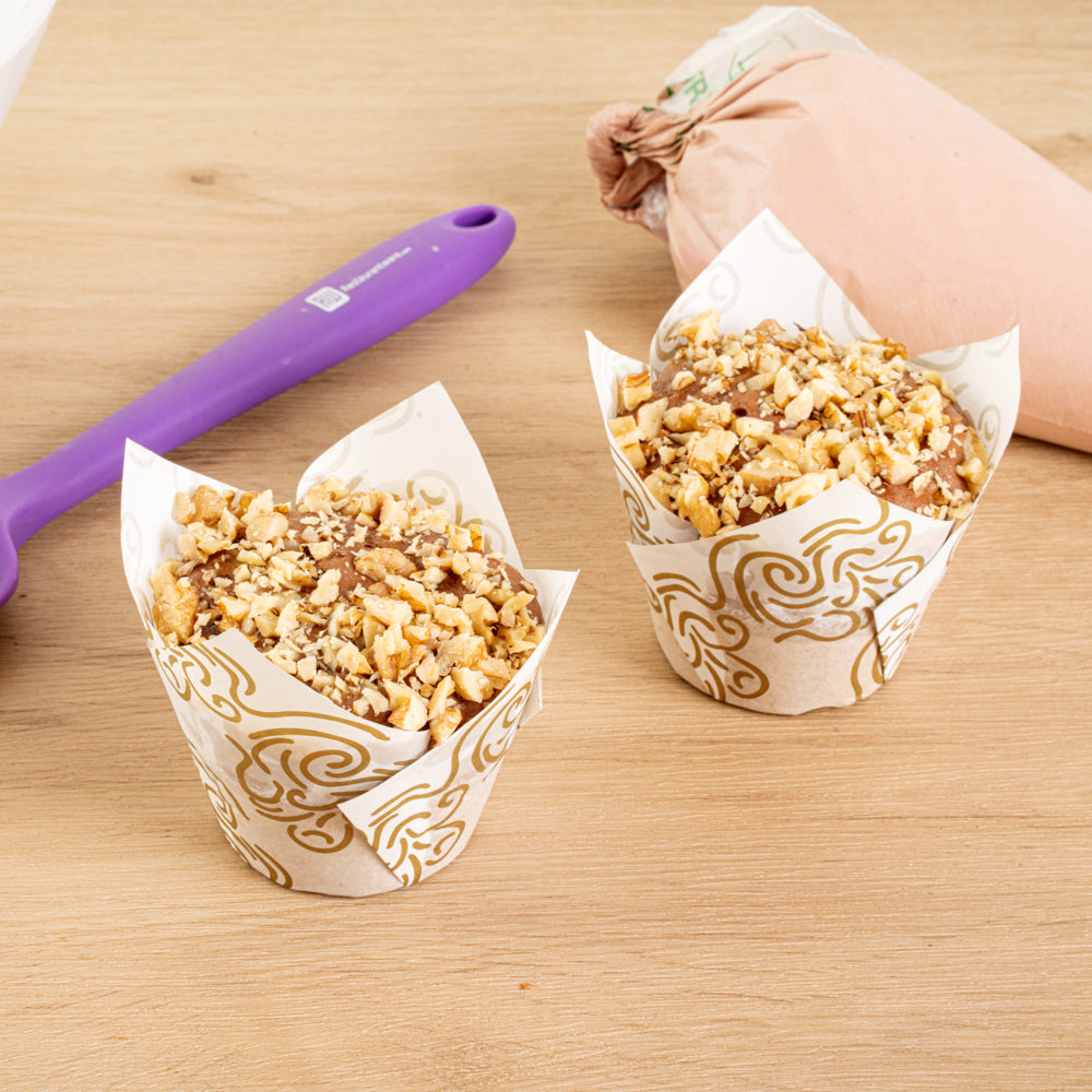 Panificio 3.5 oz White Paper Floral Tulip Baking Cup - Greaseproof - 3 1/4" x 3 1/4" x 3 1/4" - 500 count box