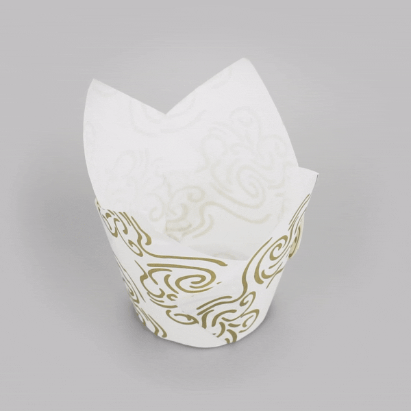 Panificio 3.5 oz White Paper Floral Tulip Baking Cup - Greaseproof - 3 1/4" x 3 1/4" x 3 1/4" - 50 count box