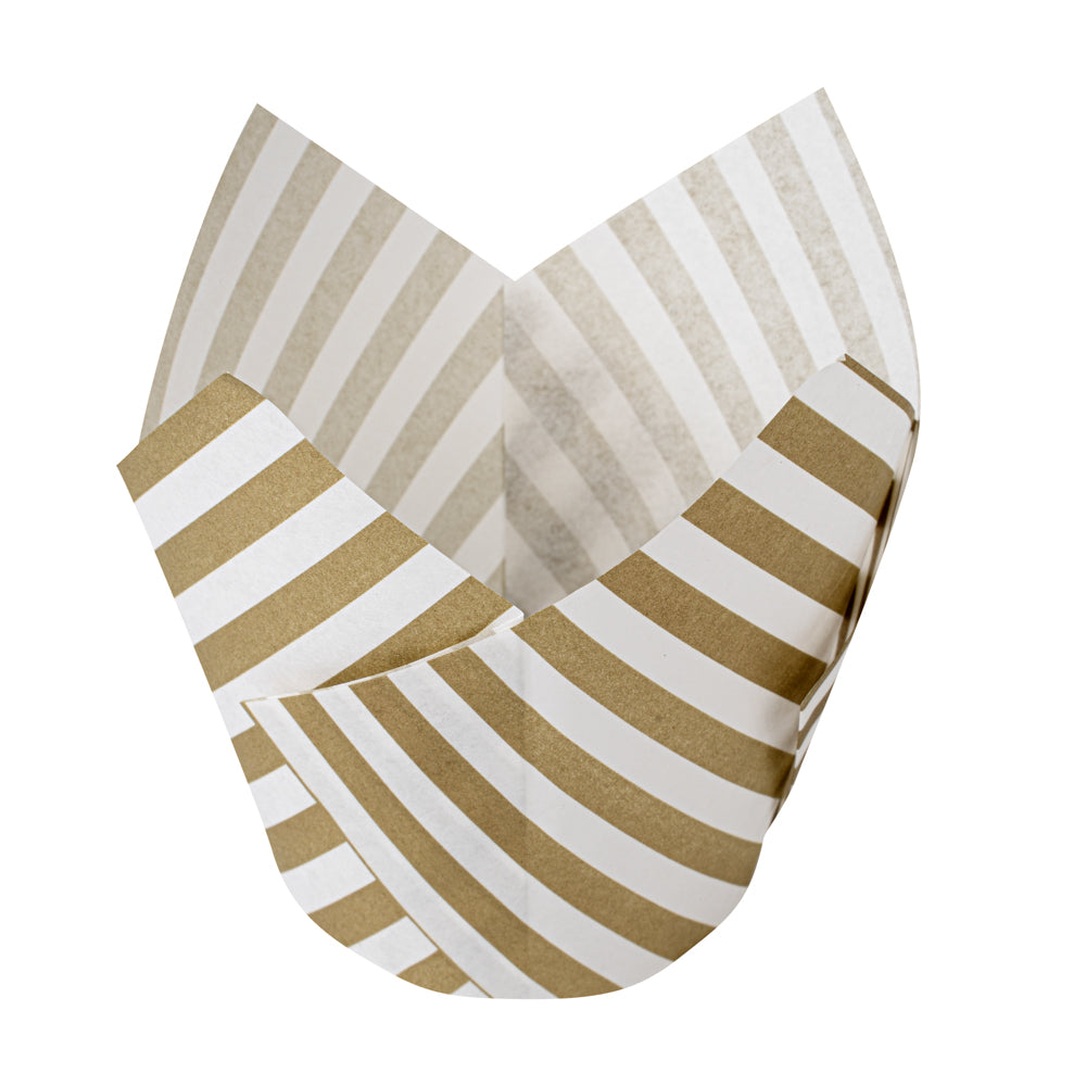 Panificio 3.5 oz White Paper Striped Tulip Baking Cup - Greaseproof - 3 1/4" x 3 1/4" x 3 1/4" - 500 count box