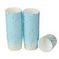 Panificio 4.5 oz Blue Paper Scalloped Baking Cup - Gold Polka Dots - 2 3/4" x 2 3/4" x 2" - 50 count box